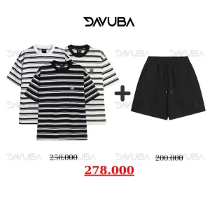 [COMBO ĐỘC QUYỀN DAVUBA] ÁO THUN TRƠN KẺ SỌC DREAM + QUẦN SHORT D CB27