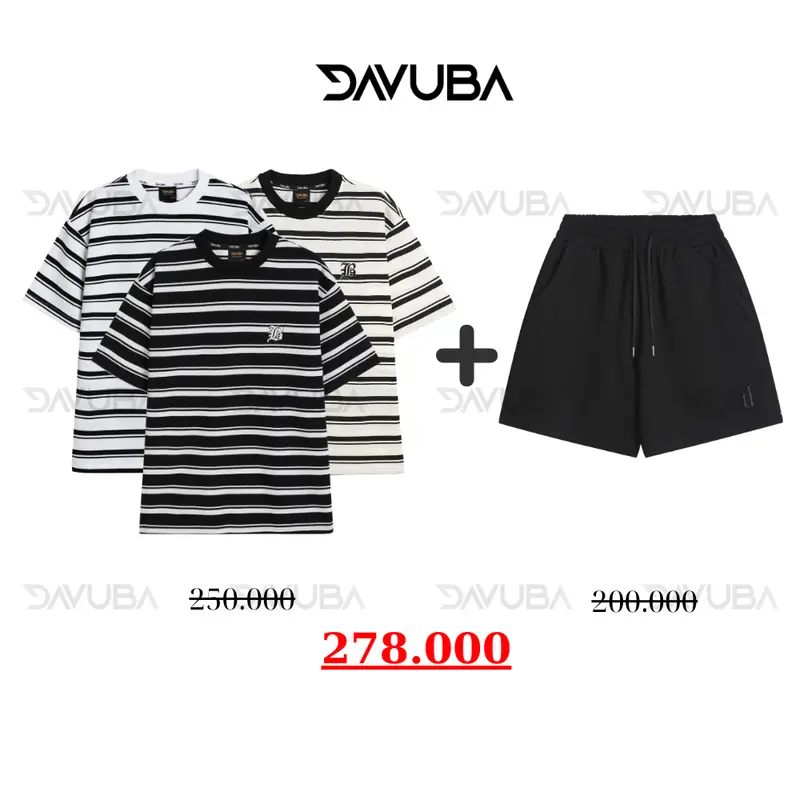 [COMBO ĐỘC QUYỀN DAVUBA] ÁO THUN TRƠN KẺ SỌC DREAM + QUẦN SHORT D CB27