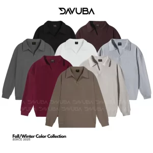 Áo thun tăm cổ V trụ DAVUBA dài tay form rộng SM11