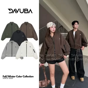 [DAVUBA] Áo Khoác Boomber Signature Tay Nhún Logo Thiếc Form Boxy SM152