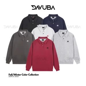 [DAVUBA] Áo Sweater cổ Polo DAVUBA form rộng nỉ 2 da nam nữ sm160